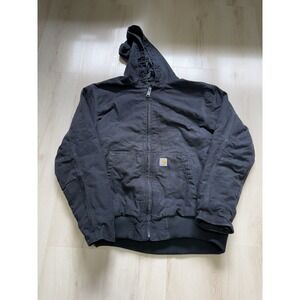Carhartt J130 Men's Size Large Duck Canvas Active Jacket Hooded Full Zip Black